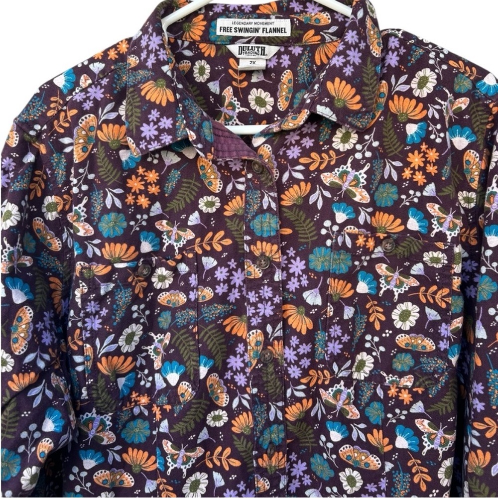 Duluth Trading Co. Women's Free Swingin' Flannel- Size 2XL - Butterfly & Flowers - Picture 5 of 8